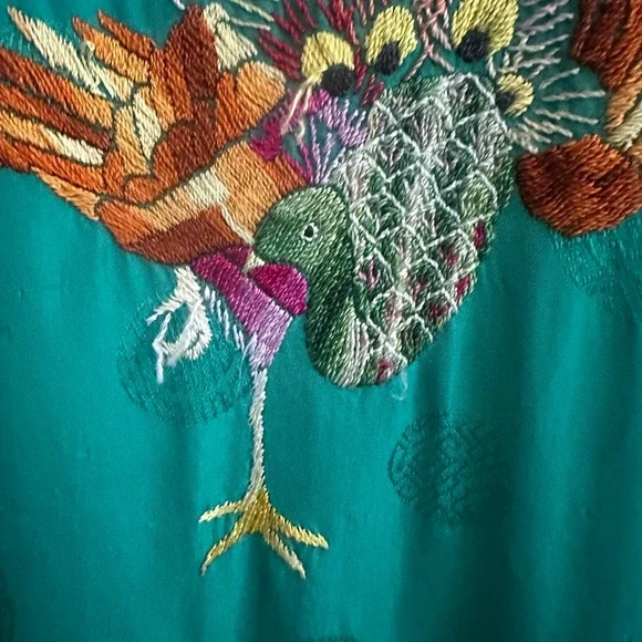 Golden Bee Green traditional vintage Chinese Kimono with Peacock Embroidery sz M - Picture 13 of 15
